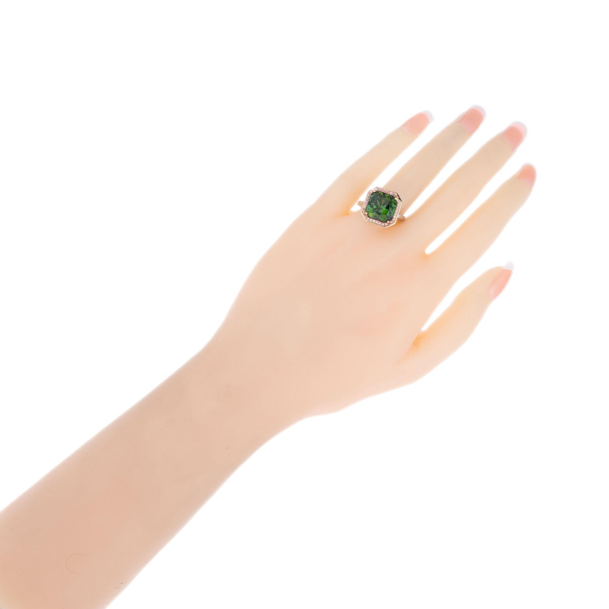Women's 5.86 Carat Green Tourmaline Diamond Halo Platinum Gold Cocktail Ring For Sale