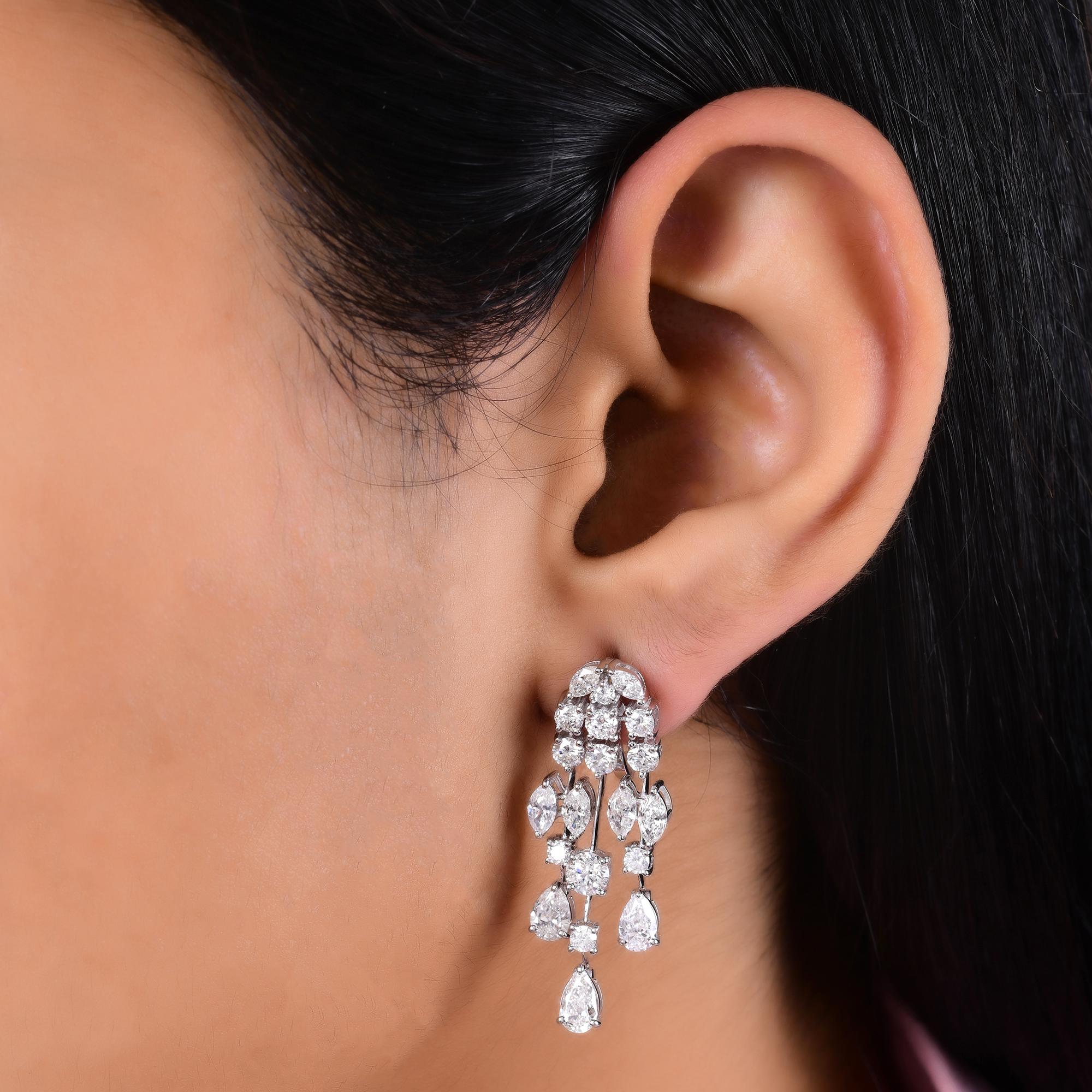 Modern 5.86 Carat Marquise Pear & Round Diamond Dangle Earrings 14 Karat White Gold For Sale