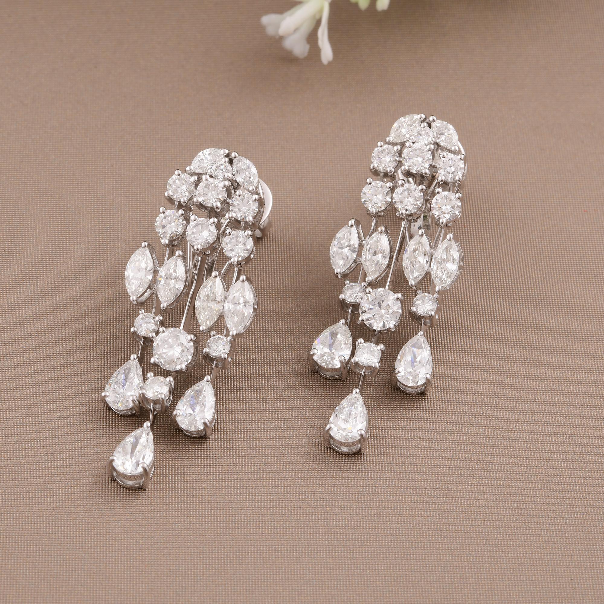Round Cut 5.86 Carat Marquise Pear & Round Diamond Dangle Earrings 14 Karat White Gold For Sale