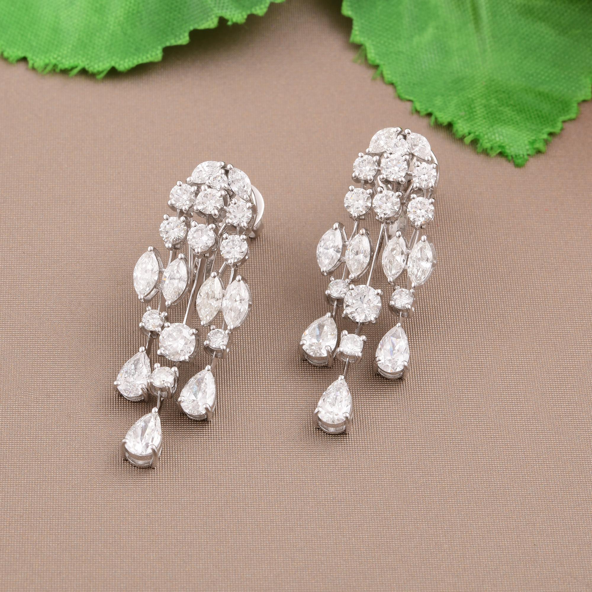 Women's 5.86 Carat Marquise Pear & Round Diamond Dangle Earrings 14 Karat White Gold For Sale