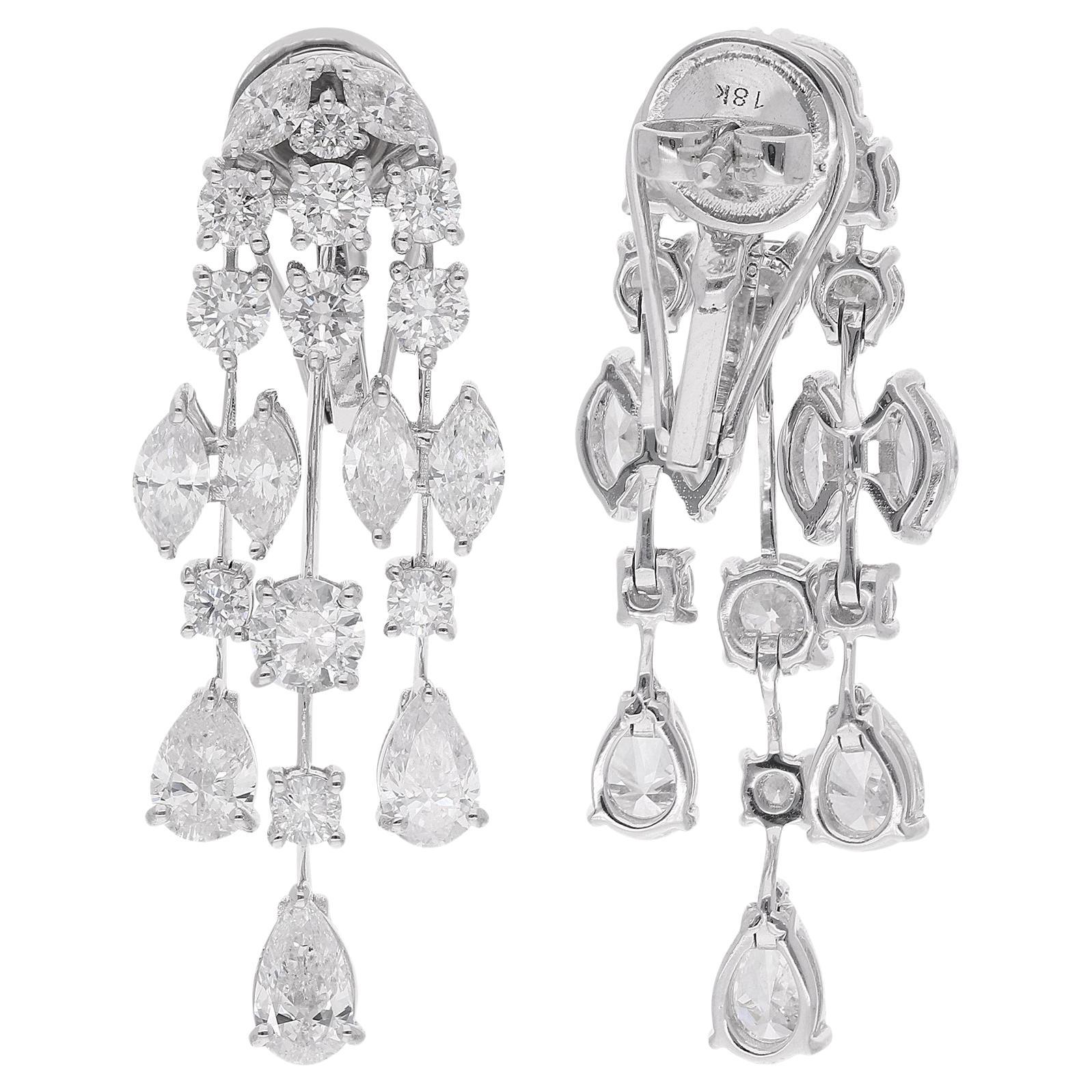 Boucles d'oreilles pendantes en or blanc 14 carats, poire marquise et diamants ronds, 5,86 carats