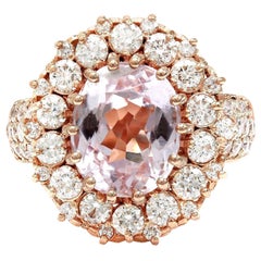 Natural Kunzite Diamond Ring In 14 Karat Solid Rose Gold