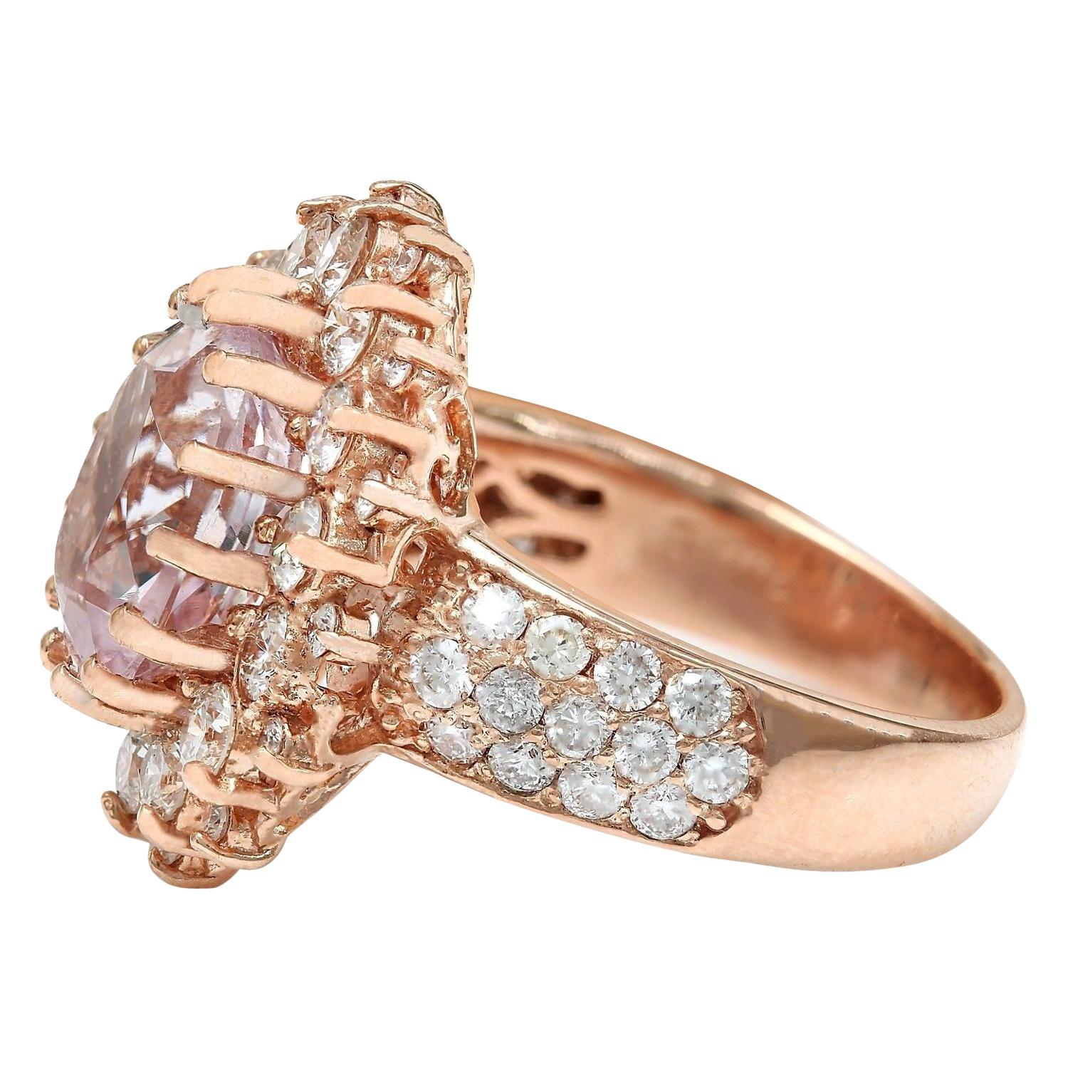 Oval Cut Natural Kunzite Diamond Ring In 14 Karat Solid Rose Gold For Sale