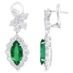 5.86 Carat of Marquise Cut Emerald and Diamond Drop Earrings in 18K White Gold
