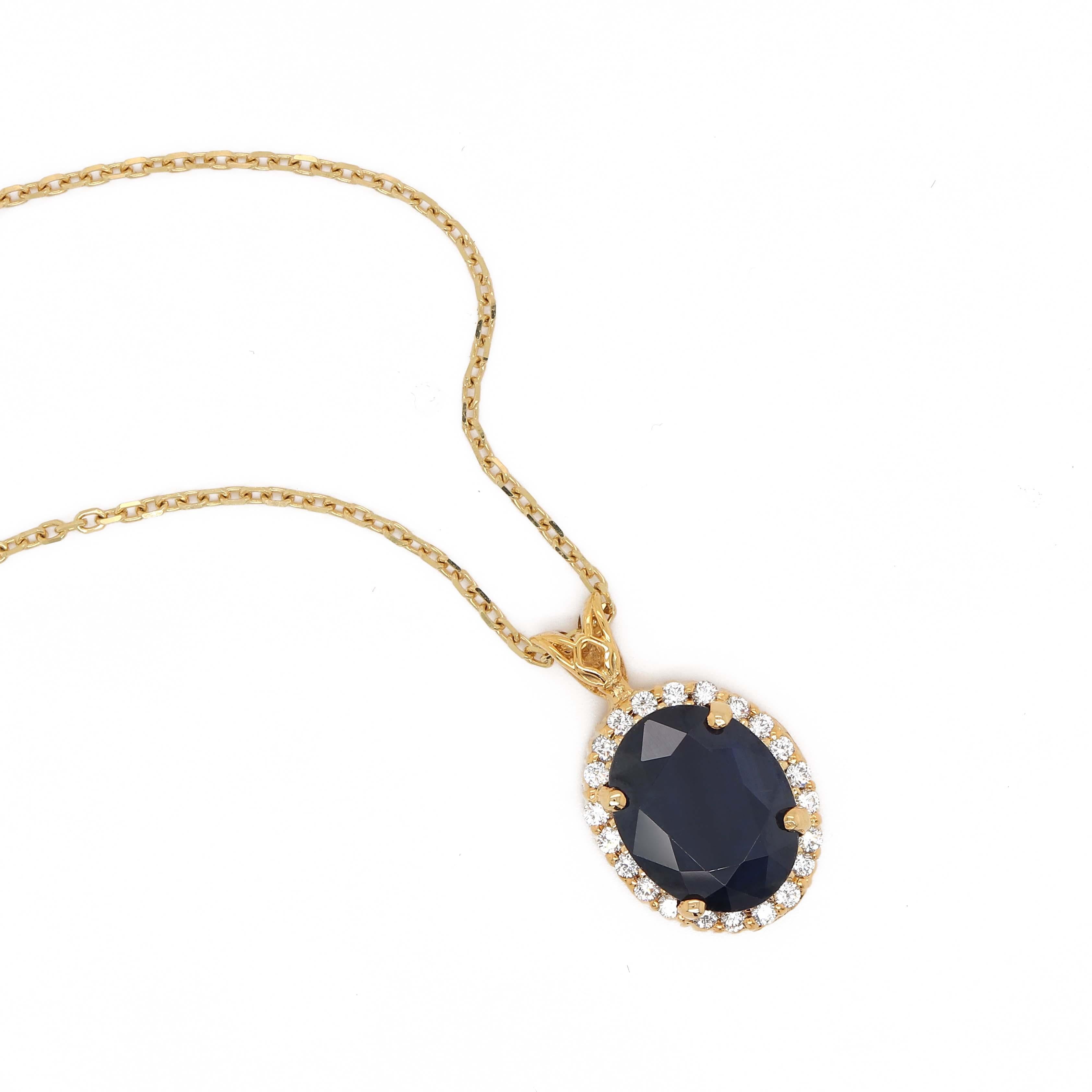 5.86 Carat Oval Sapphire and Diamond Pendant In New Condition For Sale In Houston, TX