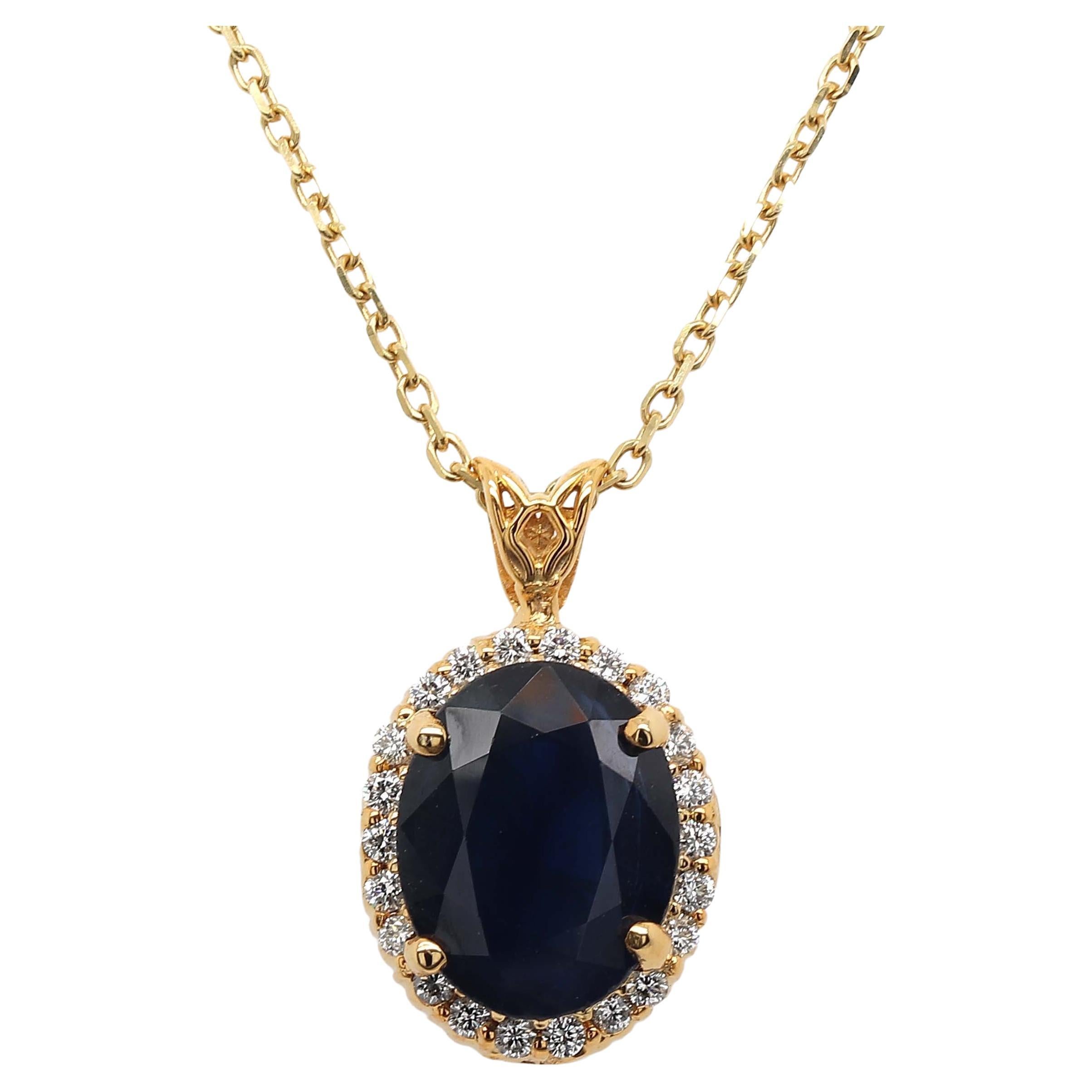 5.86 Carat Oval Sapphire and Diamond Pendant For Sale