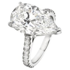 5.86 Carat Pear Diamond Ring Brilliant White 18K Gold Refined Grandeur