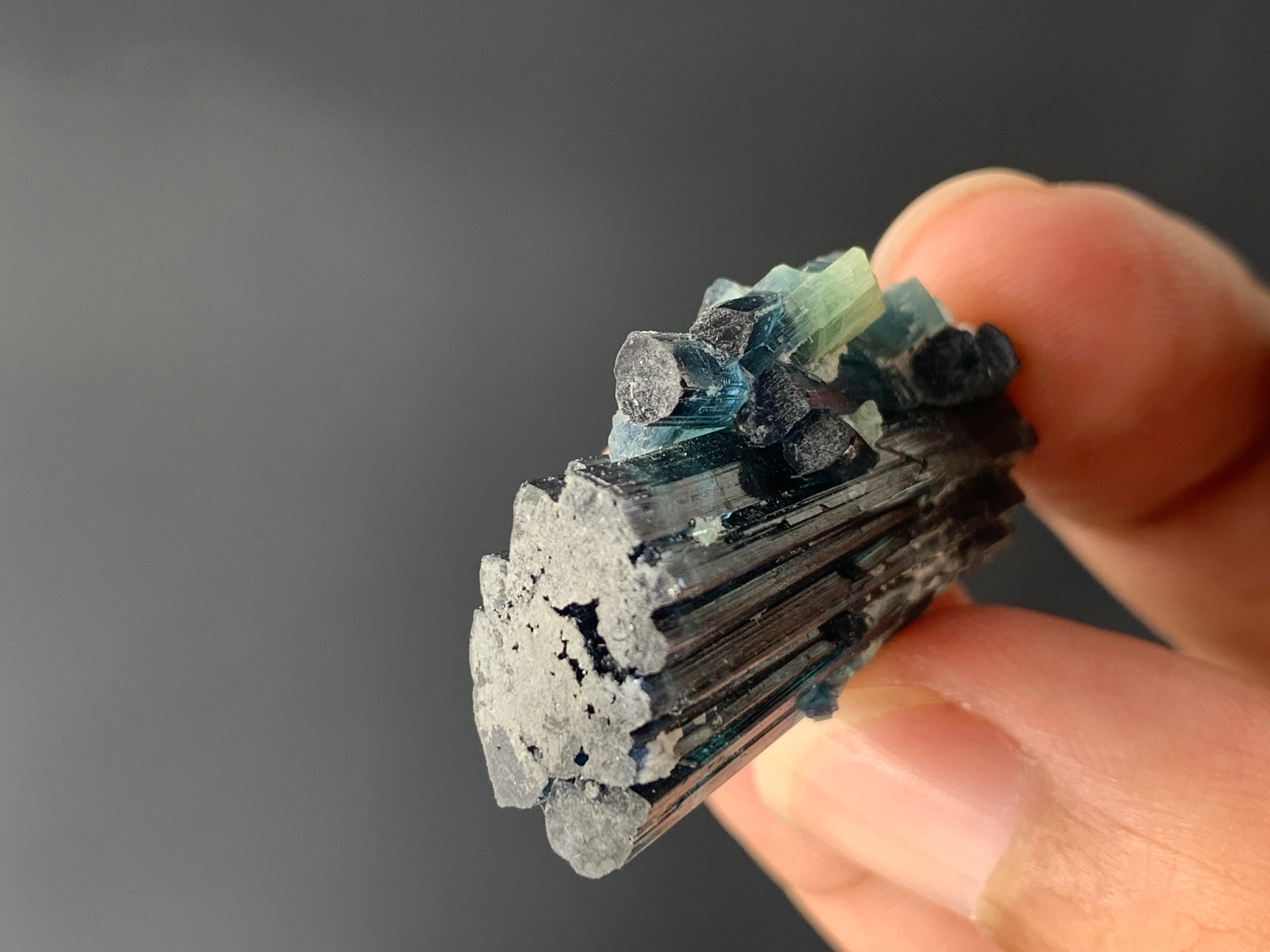 58.60 Carat Gorgeous Indicolite Blue Color Tourmaline Cluster From Afghanistan  For Sale 1