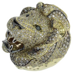 58.64gr Diamond Pavè Cocktail Lion Head Ring in 18 Karat Gold, Italian Design