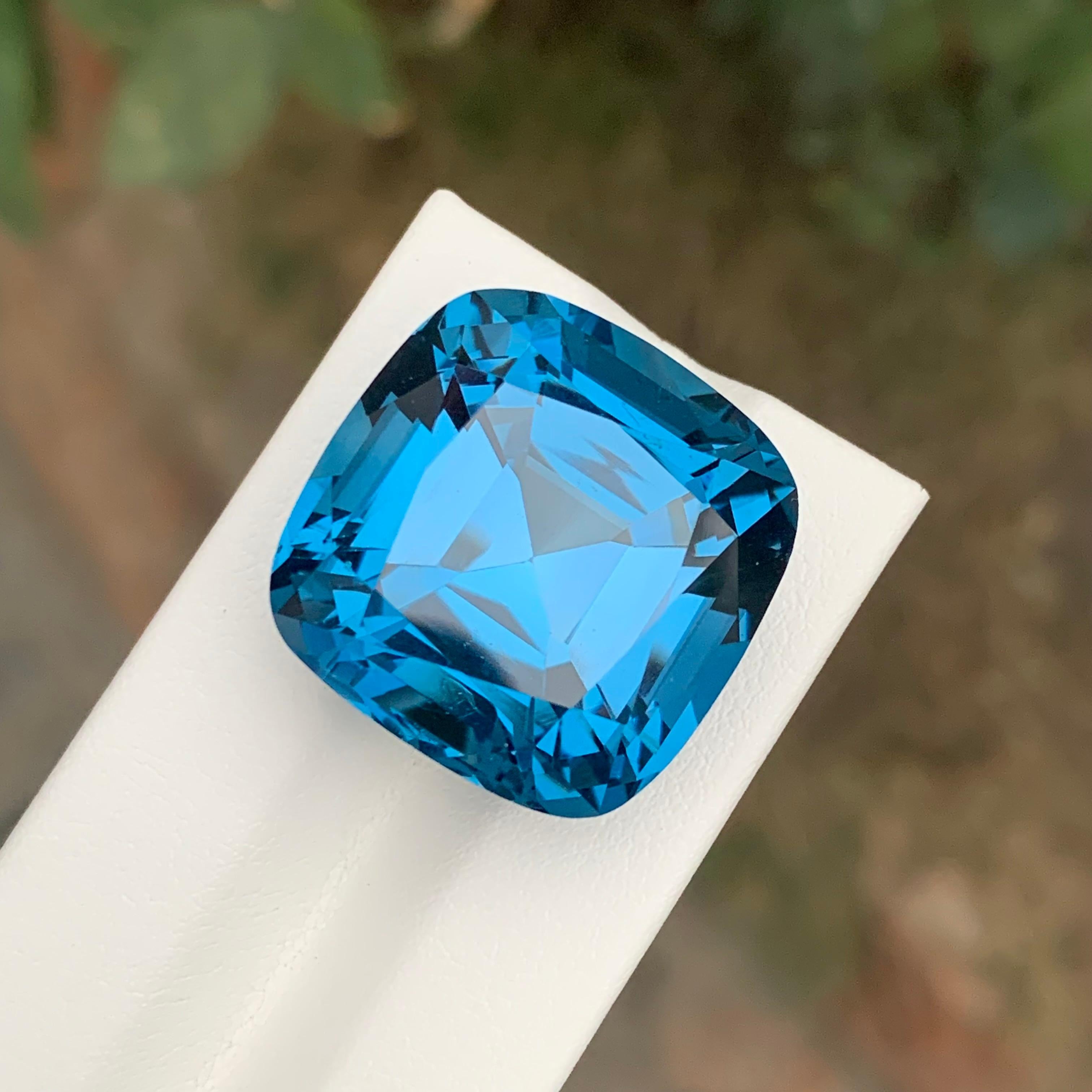 58.65 Carat Brilliant Loose London Blue Topaz Square Cushion Shape Gemstone For Sale 4