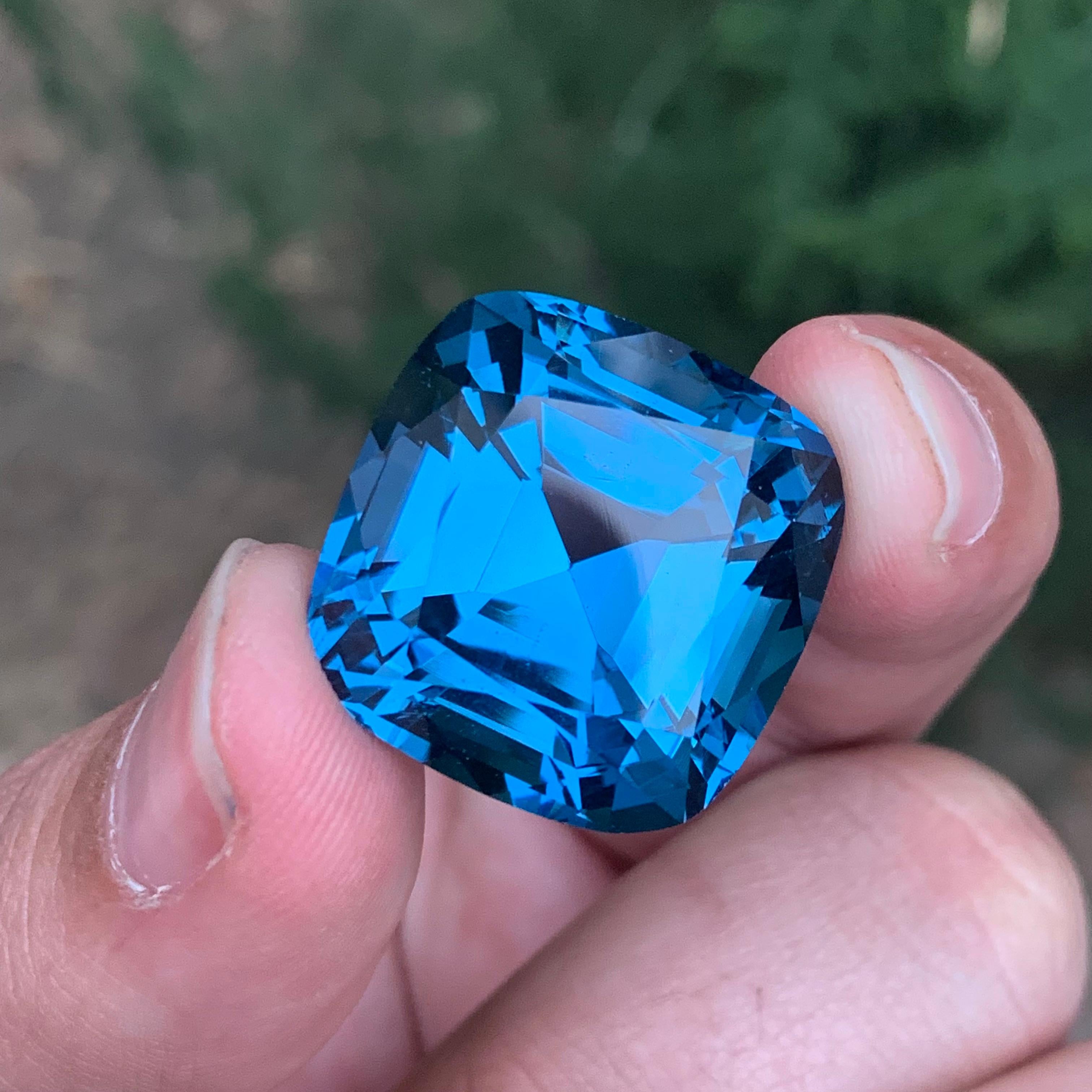 Cushion Cut 58.65 Carat Brilliant Loose London Blue Topaz Square Cushion Shape Gemstone For Sale
