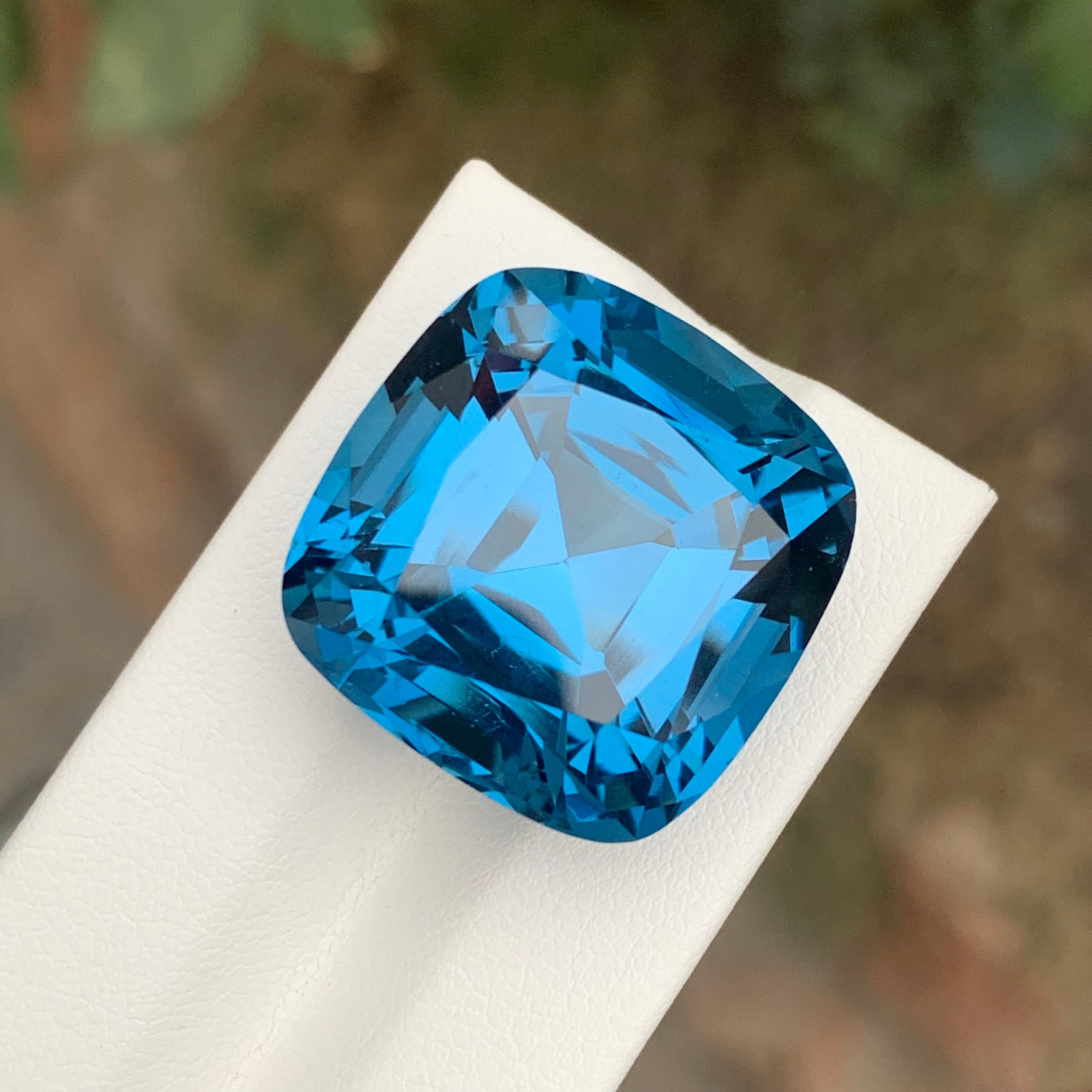 58.65 Carat Brilliant Loose London Blue Topaz Square Cushion Shape Gemstone For Sale 3