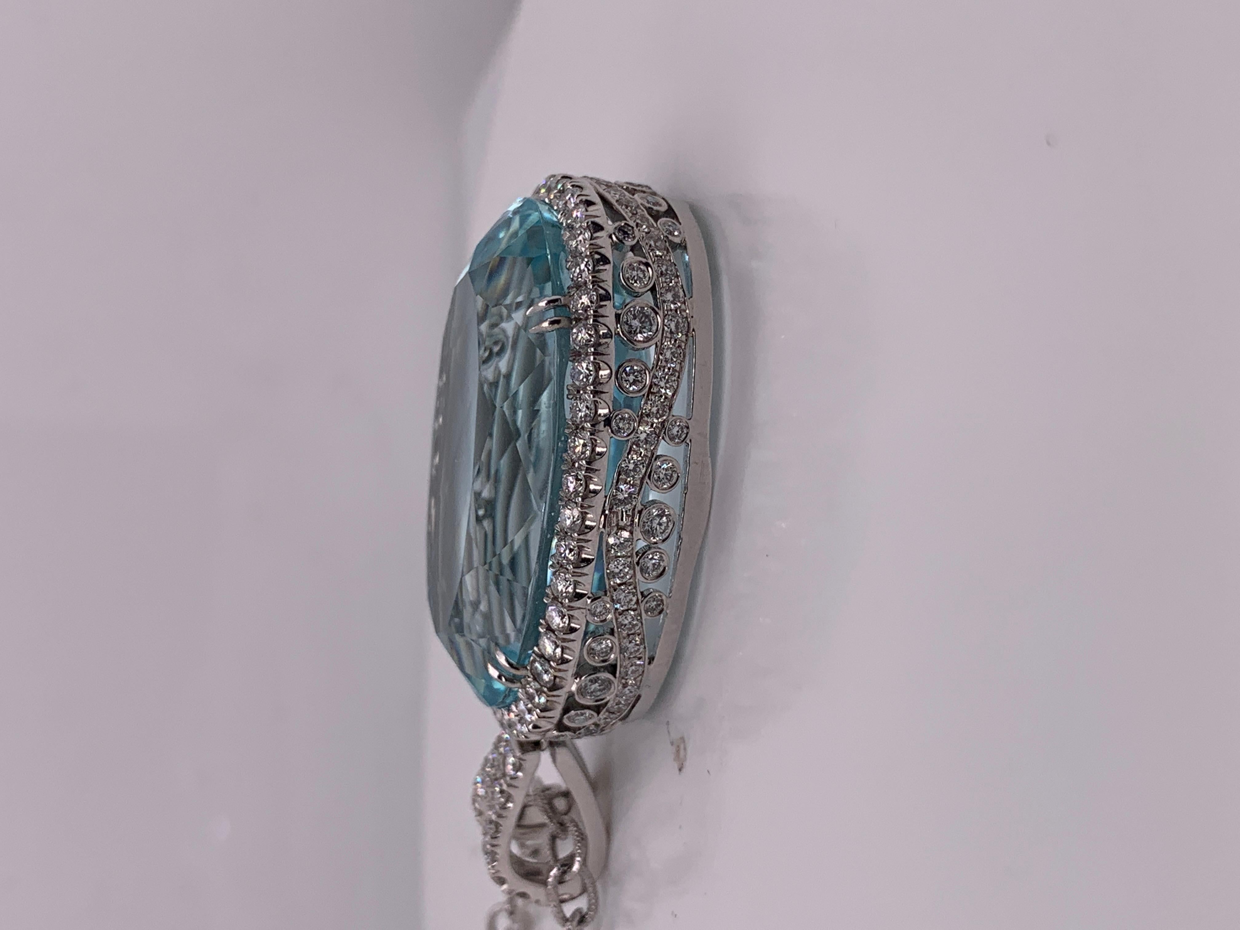 Women's or Men's 58.67 Carat Aquamarine Diamond Pendant For Sale
