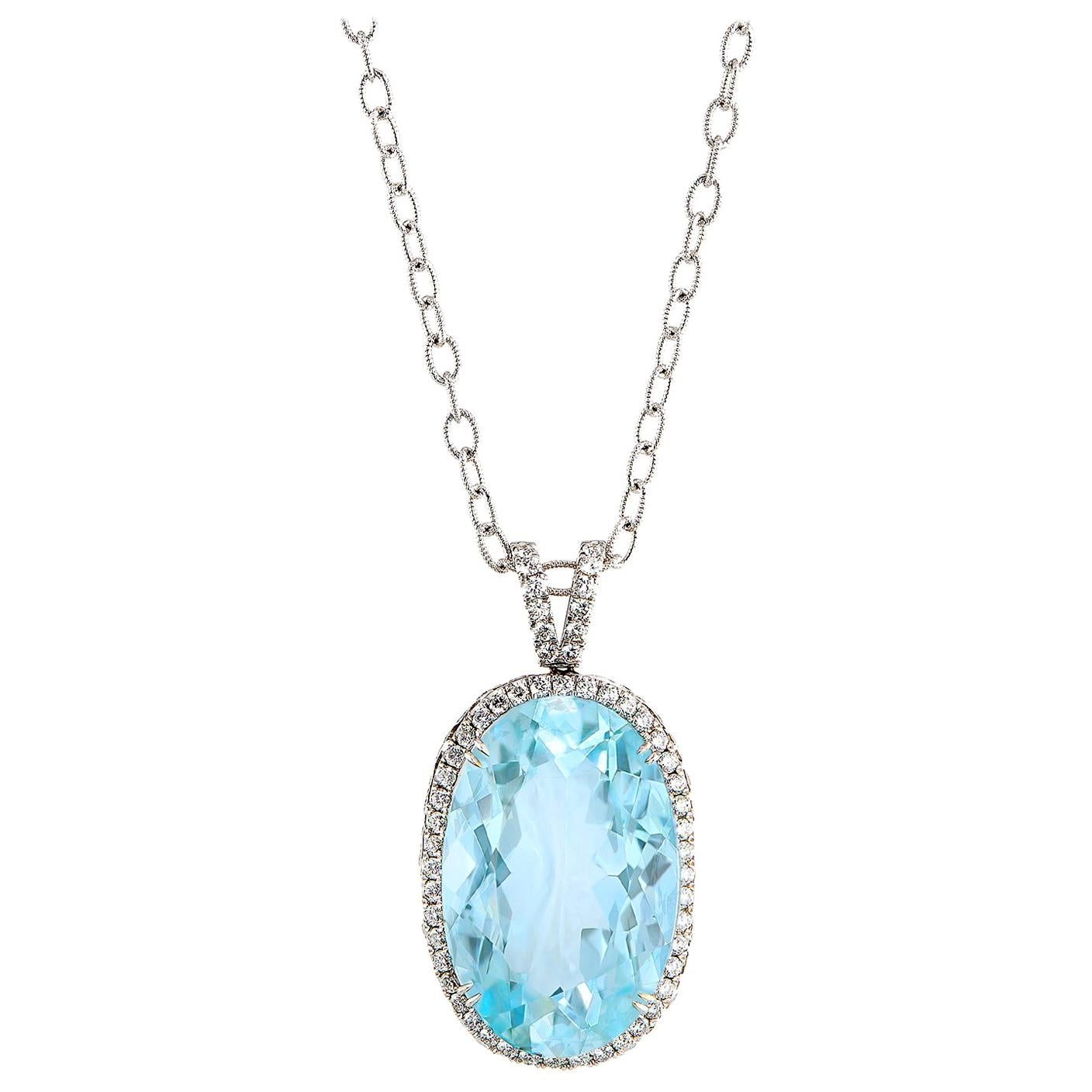 58.67 Carat Aquamarine Diamond Pendant For Sale