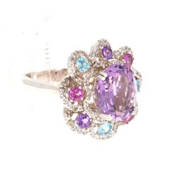 5.87 Carat Amethyst Sapphire and Topaz White Gold Cocktail Ring