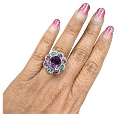 5.87 Carat Amethyst Sapphire and Topaz White Gold Cocktail Ring