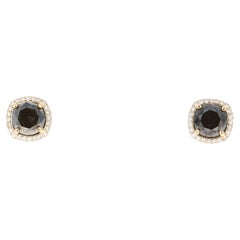 5.87 Carat Black Diamond White Diamond 14 Karat Yellow Gold Stud Earrings