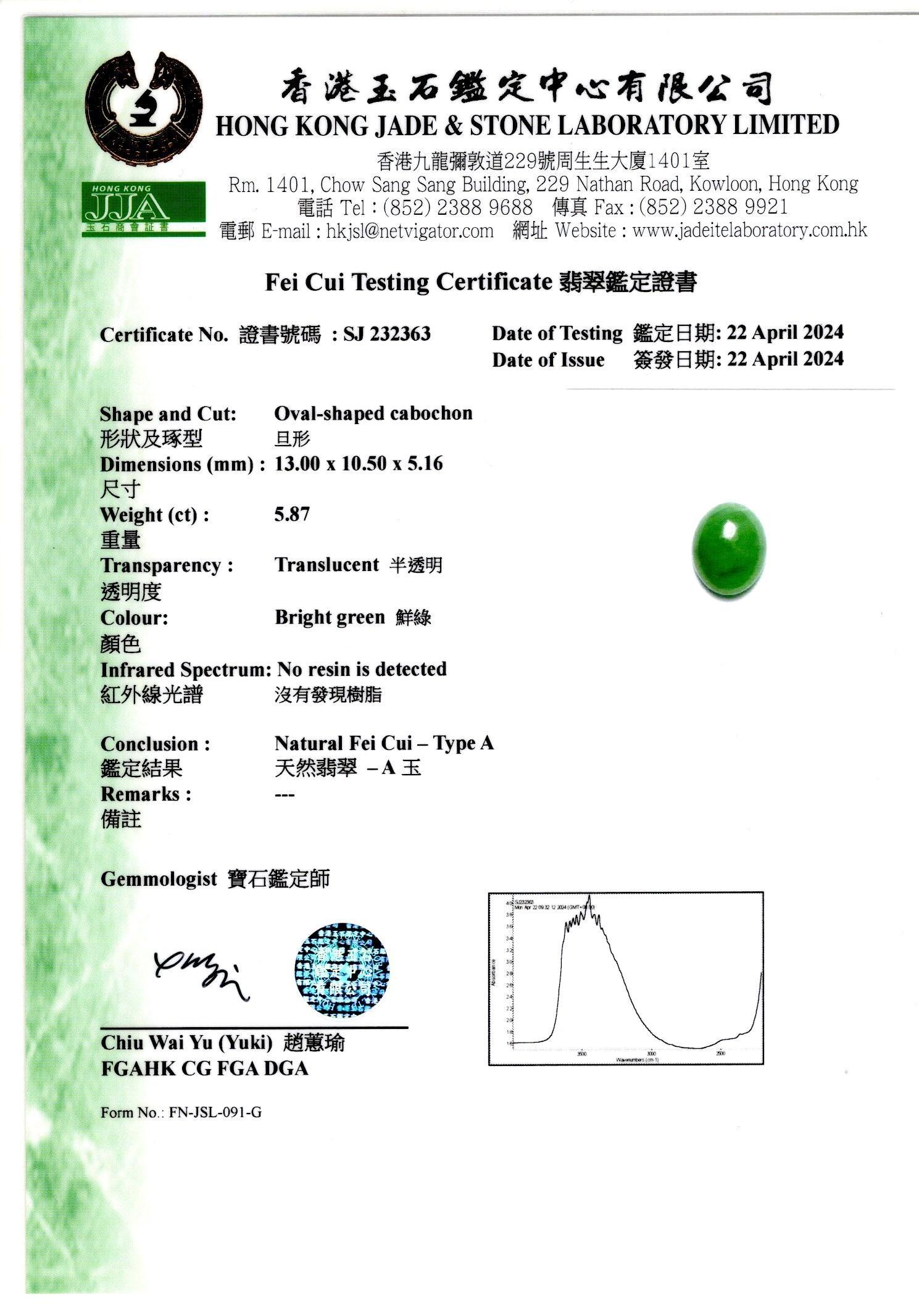 5.87 Carat Grade A Jadeite Jade and Diamond Platinum 3 Stone Ring For Sale 1