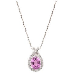 5.87 Carat Kunzite and Diamond Pendant Necklace Set in Platinum