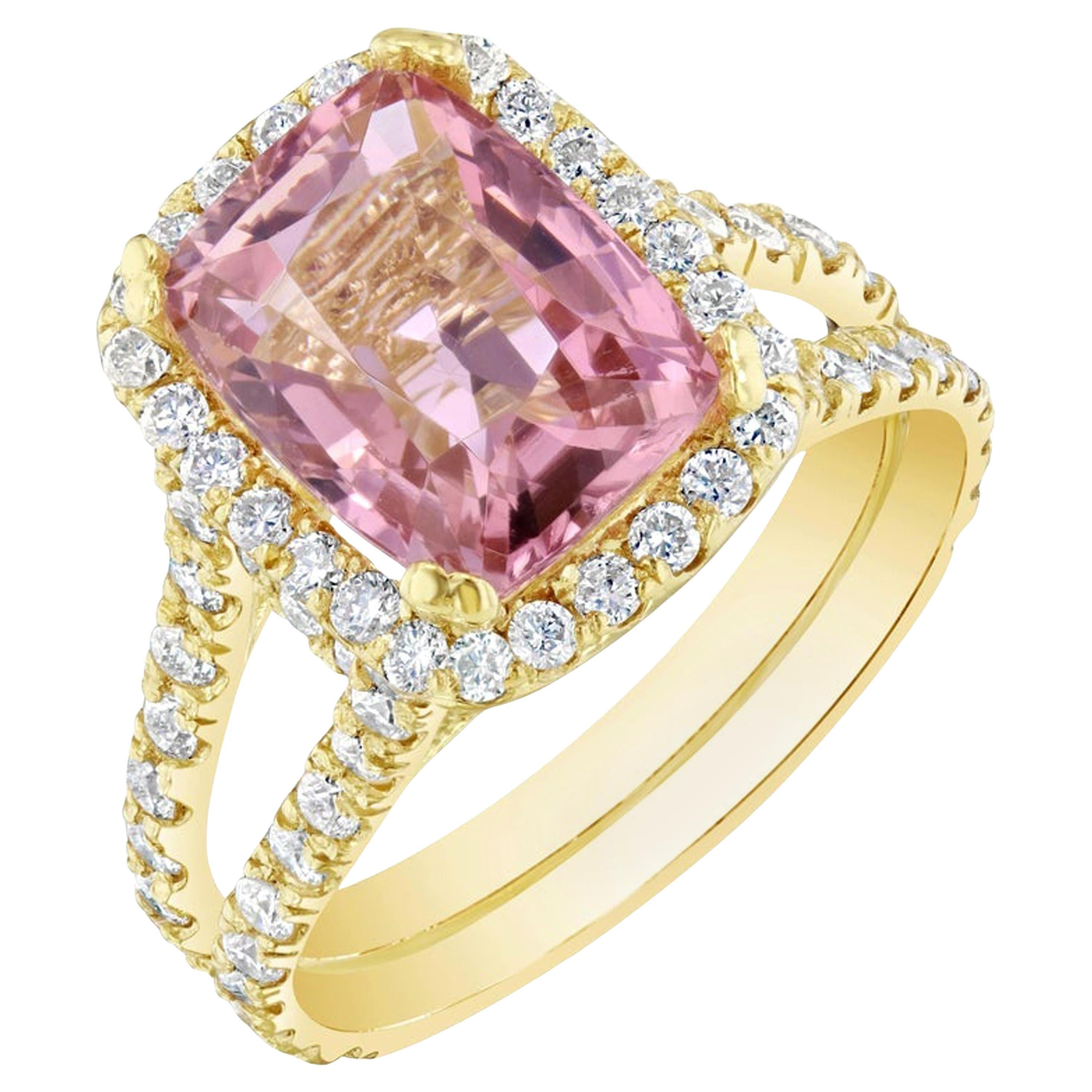 5.87 Carat Natural Tourmaline Diamond 18 Karat Yellow Gold Cocktail Ring For Sale