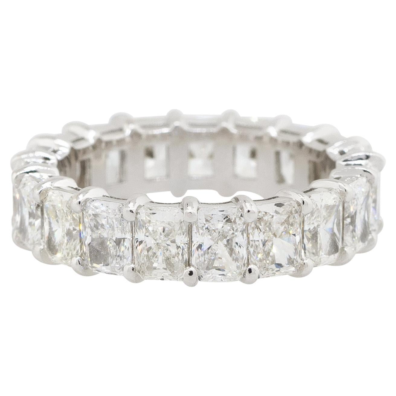 5.87 Carat Radiant Cut Eternity Wedding Band Platinum in Stock For Sale