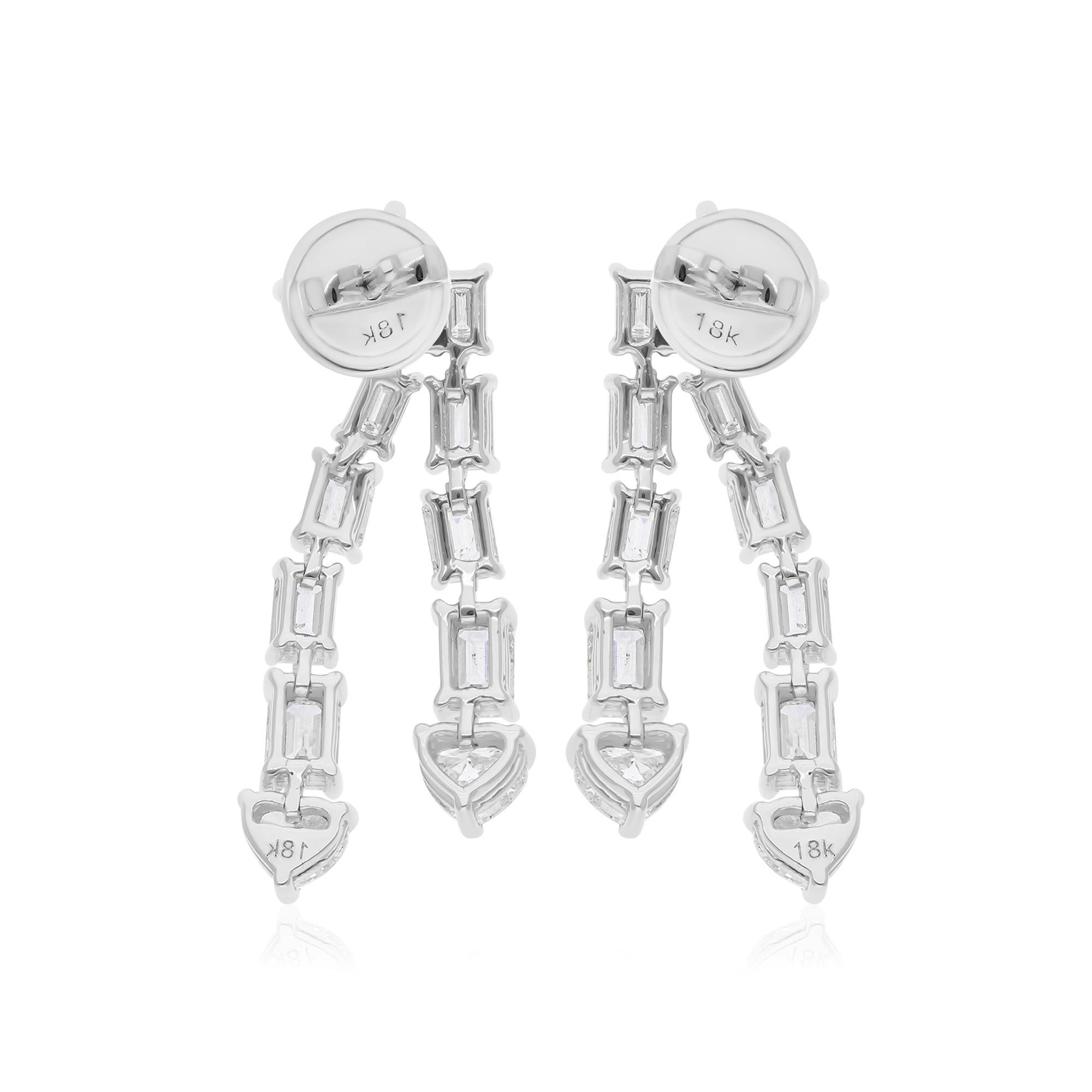 Women's 5.87 Carat SI/H Heart Emerald Cut Diamond Earrings 14 Karat White Gold Jewelry For Sale