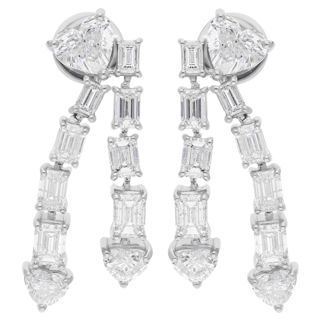 5.87 Carat SI/H Heart Emerald Cut Diamond Earrings 14 Karat White Gold Jewelry