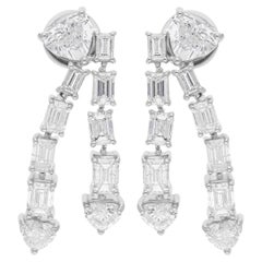 Pendientes de diamantes talla esmeralda corazón SI/H de 5,87 quilates Joyas de oro blanco de 14 quilates