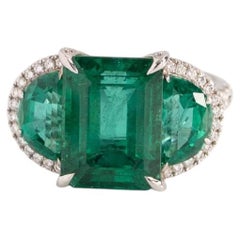 5.87 Carat Total Weight C Dunaigre Natural Emerald Cut & Half Moon Emerald Ring