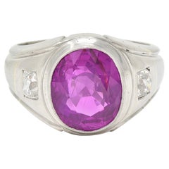 5.87 Carats No Heat Burmese Pink Sapphire Diamond Platinum Vintage Gemstone Ring