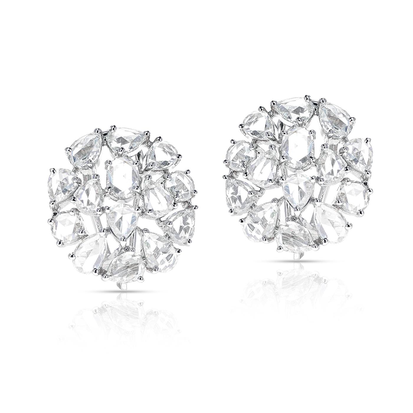 A stunning pair of Diamond Rose Cut Earrings, with 5.87 carats of Diamonds, made in 18k White Gold. The total weight of the earrings 10.33 grams. 