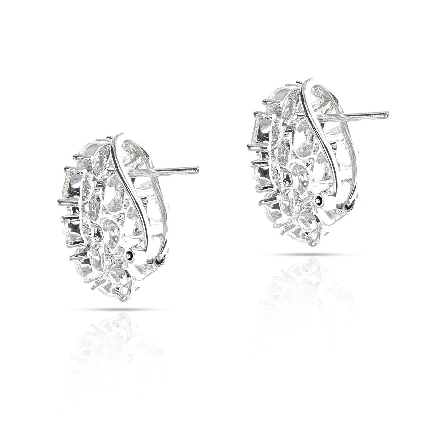 5.87 Ct White Diamond Rose Cut Earrings, 18K White Gold In New Condition For Sale In New York, NY
