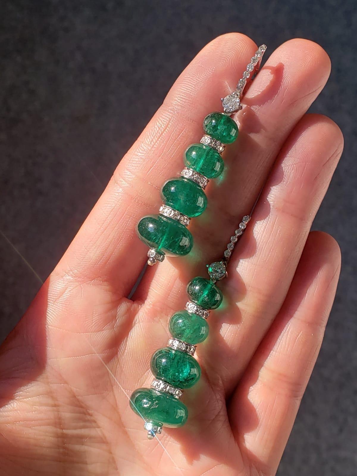 Modern Certified 58.72 Carat Emerald Beads Dangle Earrings