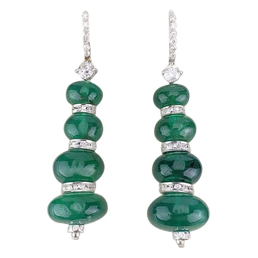 Certified 58.72 Carat Emerald Beads Dangle Earrings