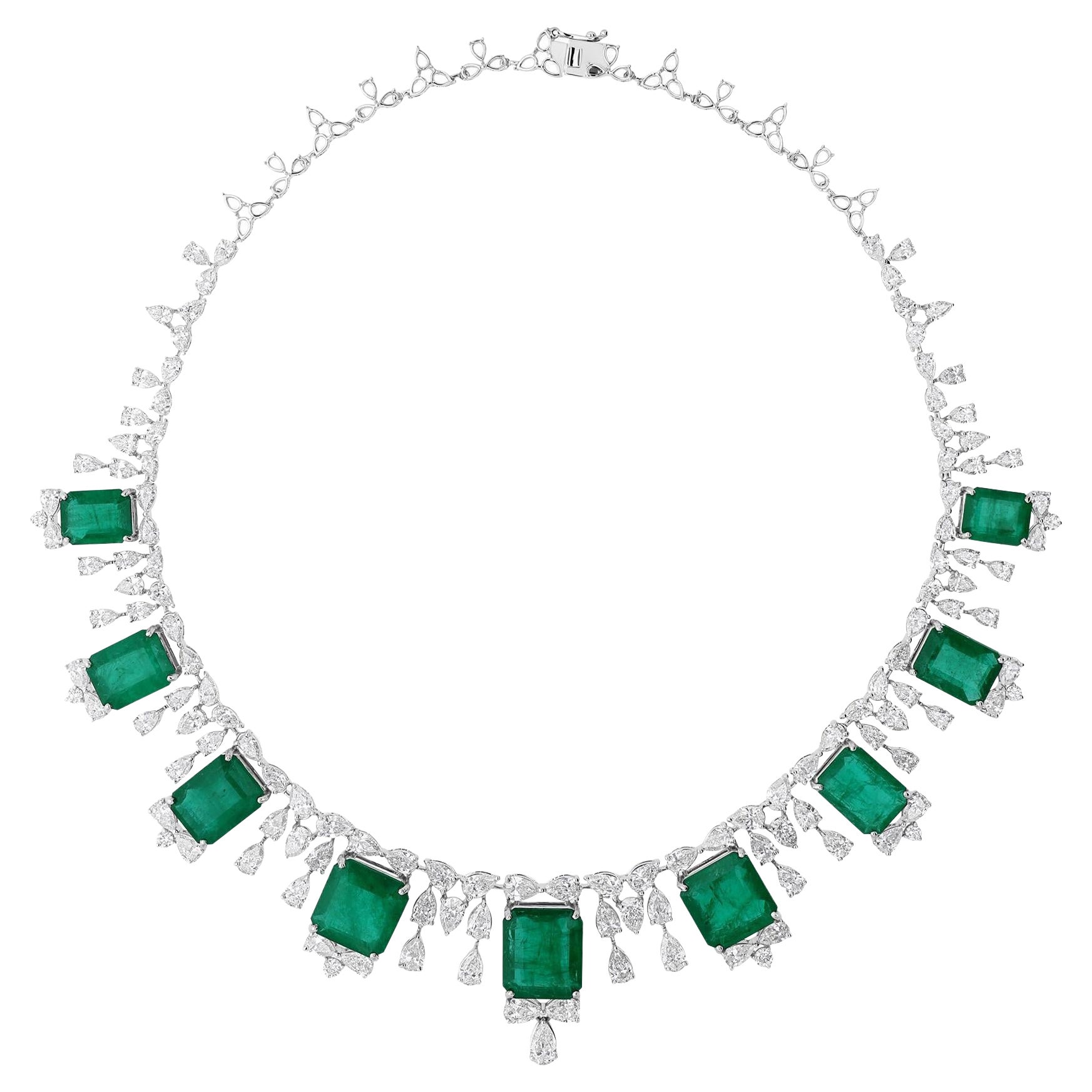 58.73Ct Esmeralda de Zambia 28.03Ct Collar de Boda de Diamantes 14 Kilates Oro Blanco