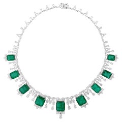 58.73Ct Zambian Emerald 28.03Ct Diamond Wedding Necklace 14 Karat White Gold