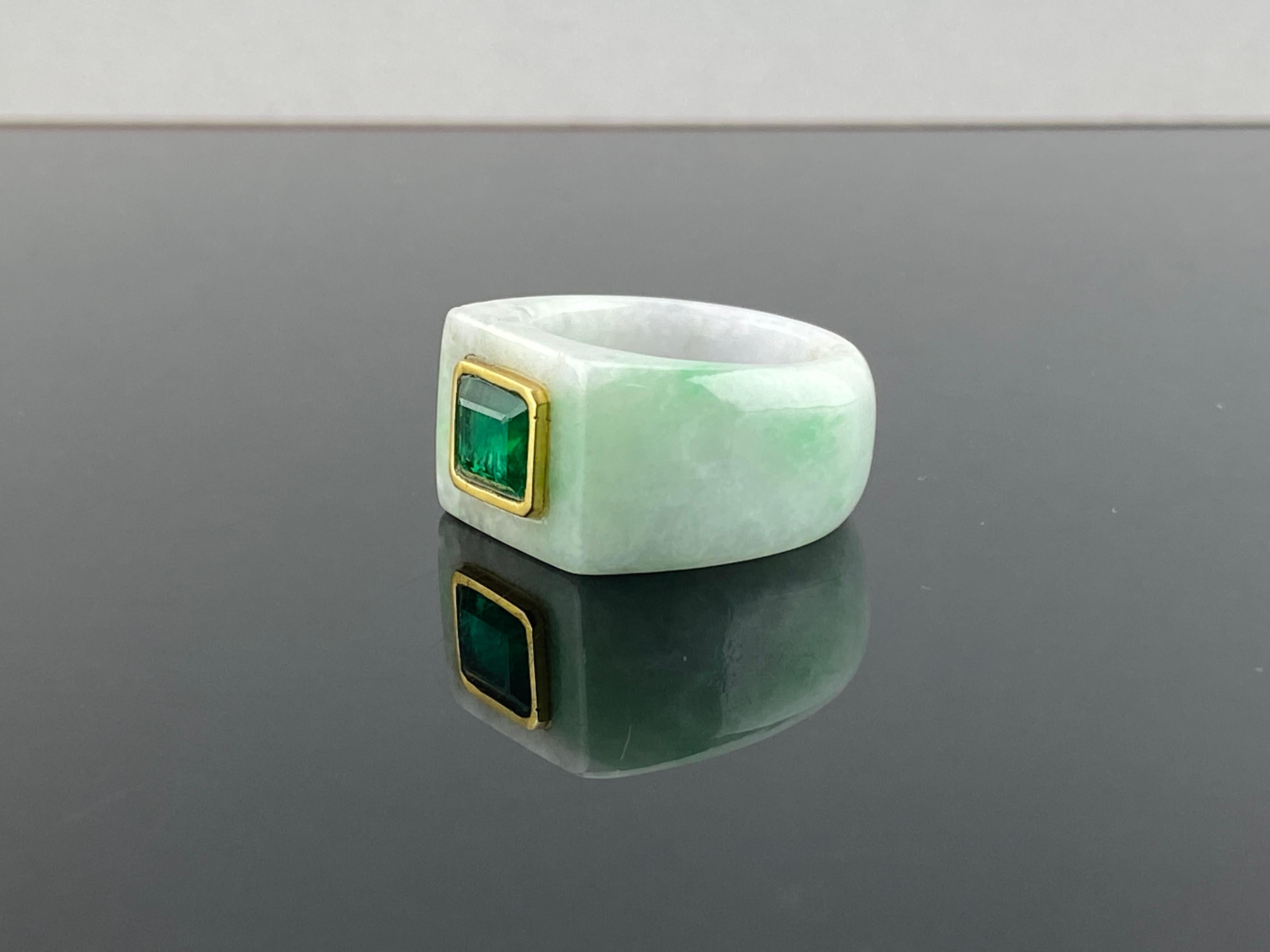 Modern 58.77 Carat Jade and Emerald Cocktail Signet Ring