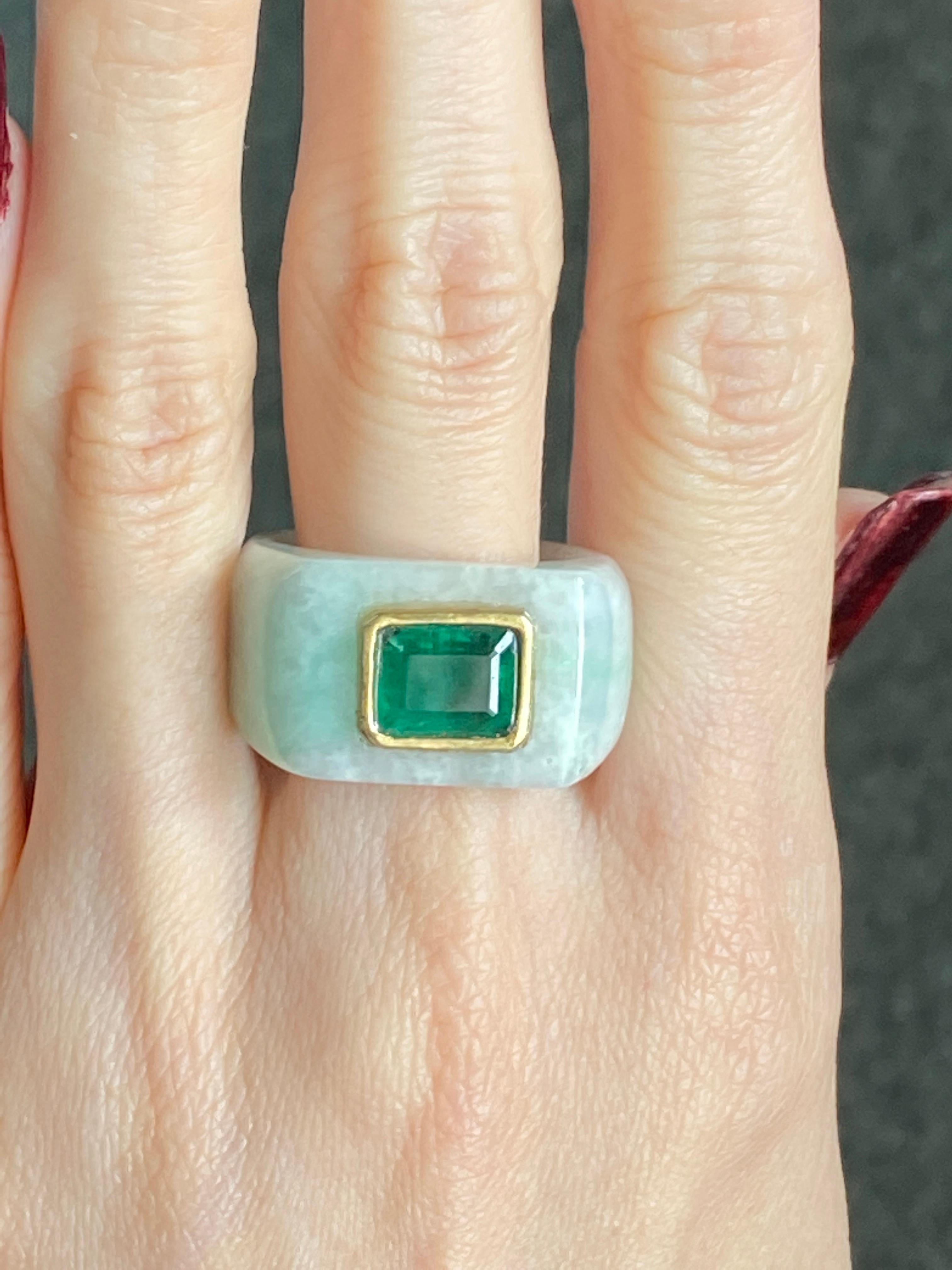 58.77 Carat Jade and Emerald Cocktail Signet Ring 1