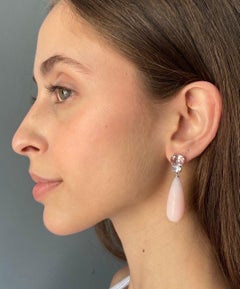 Pendientes de oro de 18 quilates con ópalo rosa en forma de gota de 58,78 quilates, aguamarina y turmalina