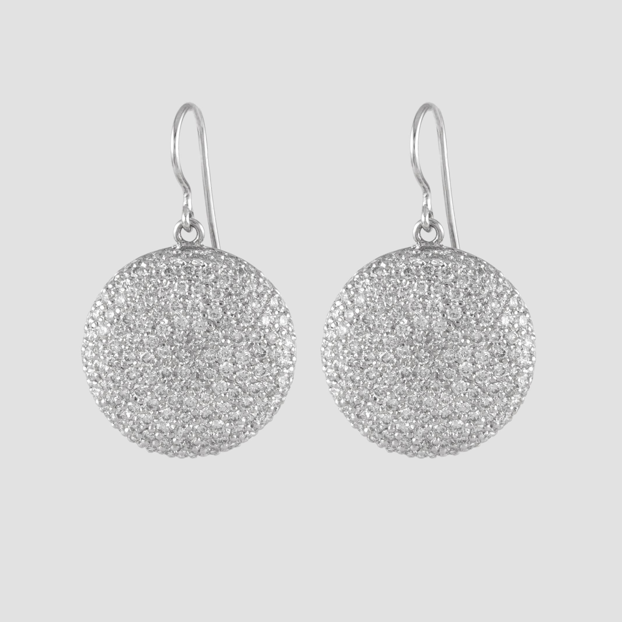 Round Cut 5.87ct Diamond Domed Pave Earrings 18k White Gold For Sale