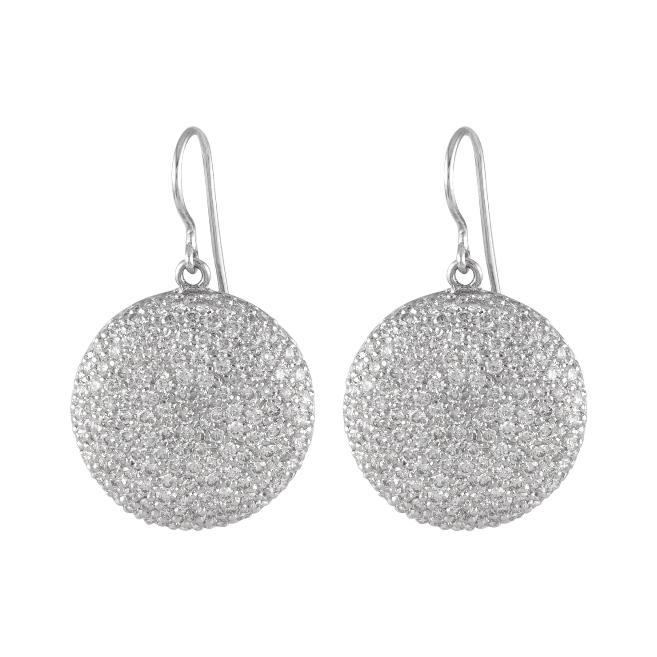 5.87ct Diamond Domed Pave Earrings 18k White Gold For Sale