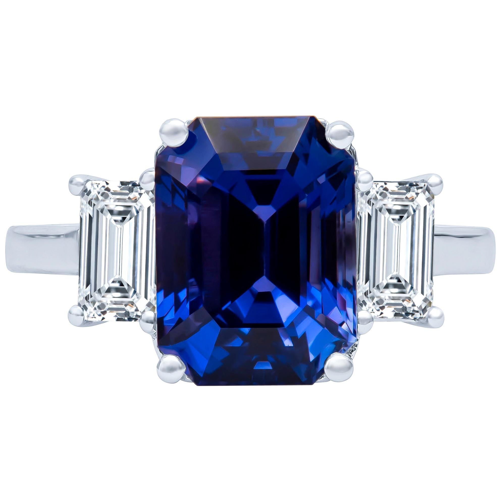 5.87ct Natural Color-change Ceylon Sapphire, No-heat Blue to Purple 3-Stone Ring