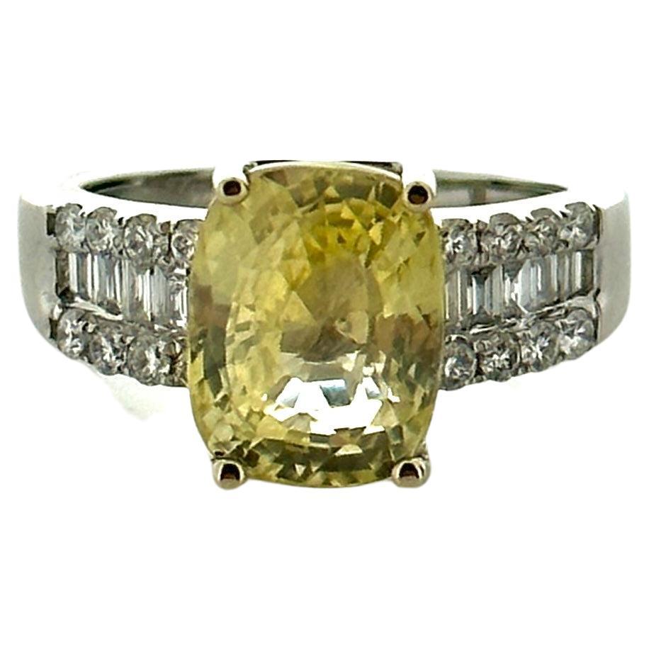 5.87CT Yellow Sapphire and .61CTW Diamond Ring in 18K White Gold For Sale