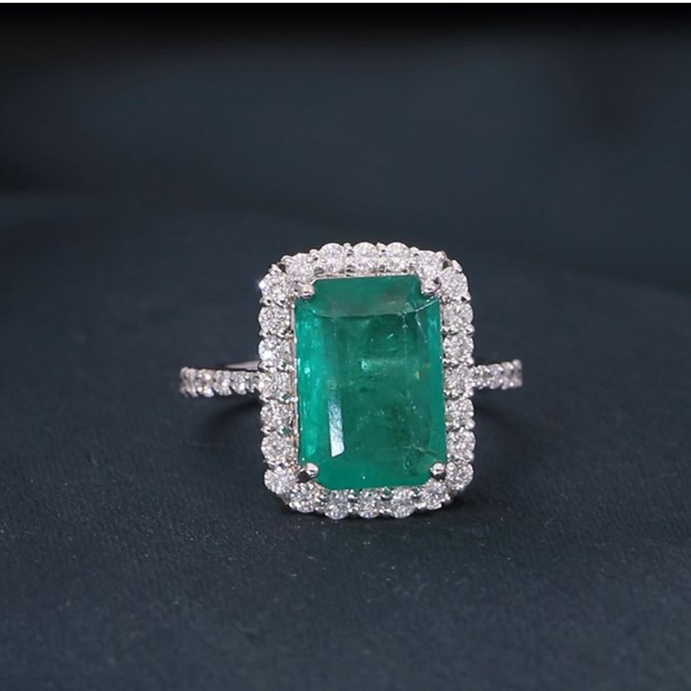 Im Angebot: 5,87TCW Sambia Smaragd Diamant Halo Verlobungsring 14k Weißgold Feine Juwelen () 6