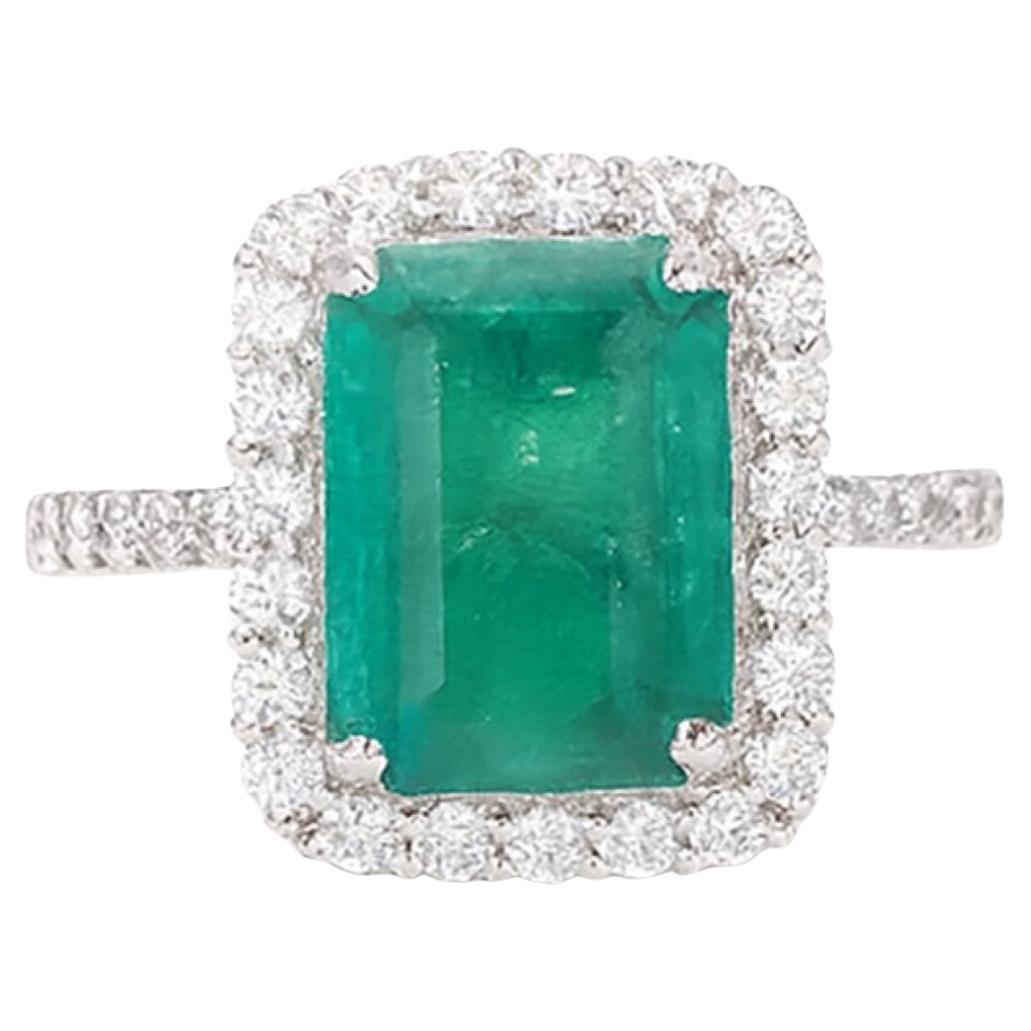 5,87TCW Sambia Smaragd Diamant Halo Verlobungsring 14k Weißgold Feine Juwelen