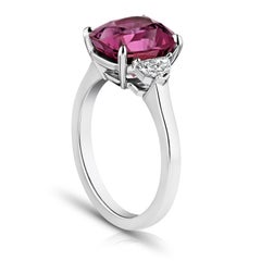 5.88 Carat Cushion Pinkish Red Sapphire and Diamond Ring