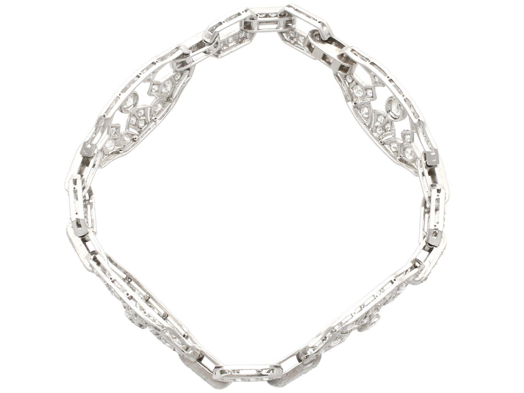 A stunning antique Art Deco 5.88 carat diamond and platinum bracelet with presentation case; part of our diverse antique estate jewelry collections.

This stunning, fine and impressive Art Deco antique diamond bracelet has been crafted in