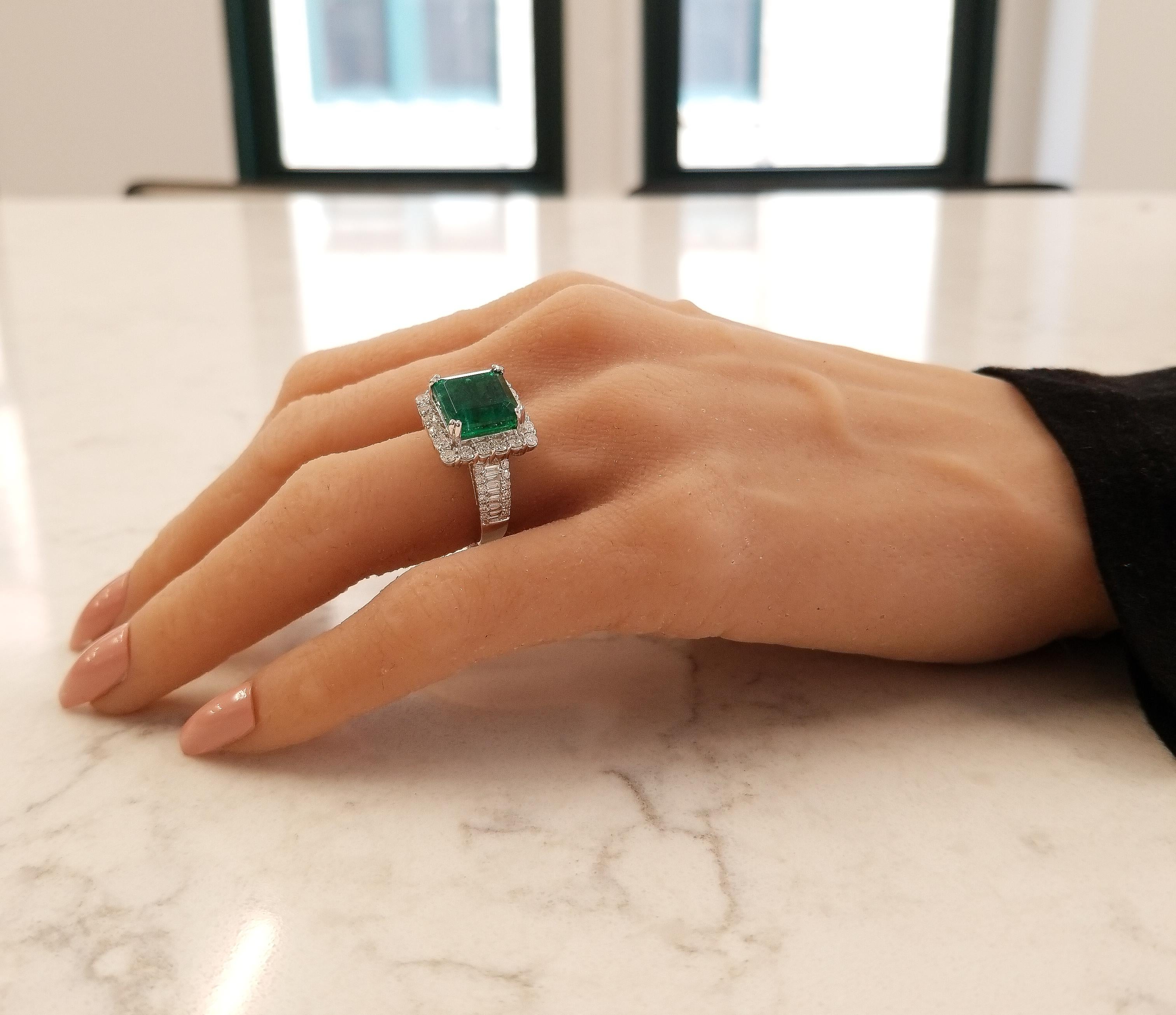 AGL Certified 5.88 Carat Emerald Cut Emerald & Diamond Ring in 18K White Gold 1