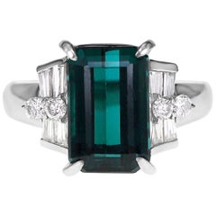 5.88 Carat Mint Tourmaline White Diamond Ring Set in Platinum PT900 Wedding Ring