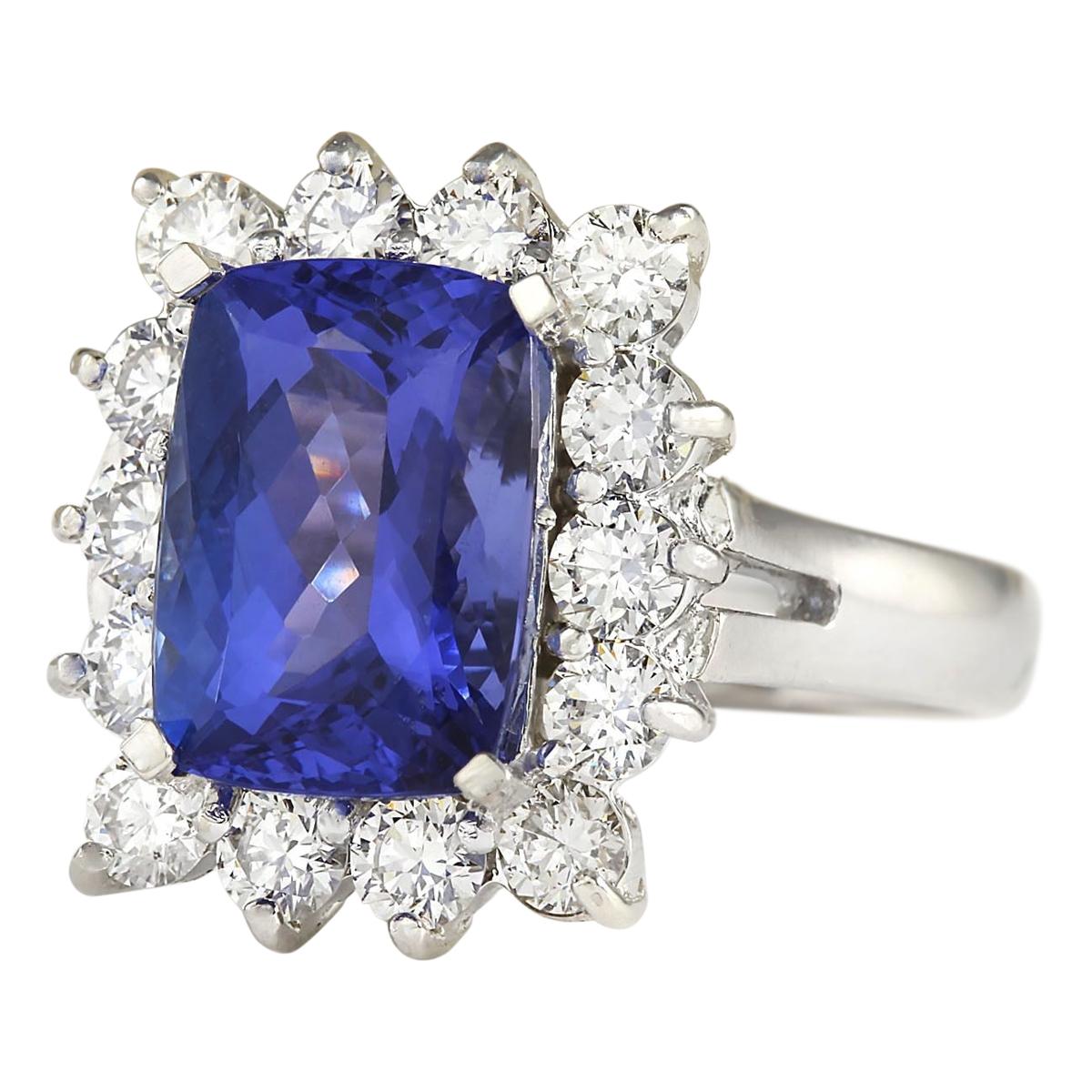 Introducing our stunning 5.88 Carat Tanzanite 14 Karat White Gold Diamond Ring. Crafted from stamped 14K White Gold, this ring boasts a total weight of 6.4 grams, ensuring both quality and durability. The centerpiece is a captivating Tanzanite